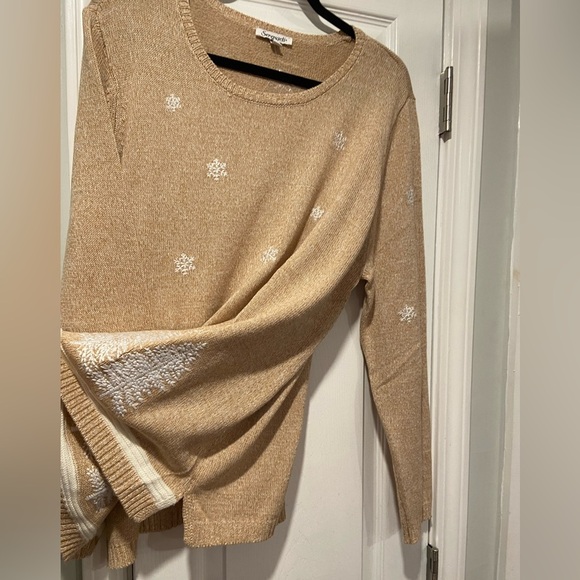 NWT Serengeti Size XL Tan White Embroidered Snowflake Pine Tree Knit Tunic Top - Picture 6 of 12